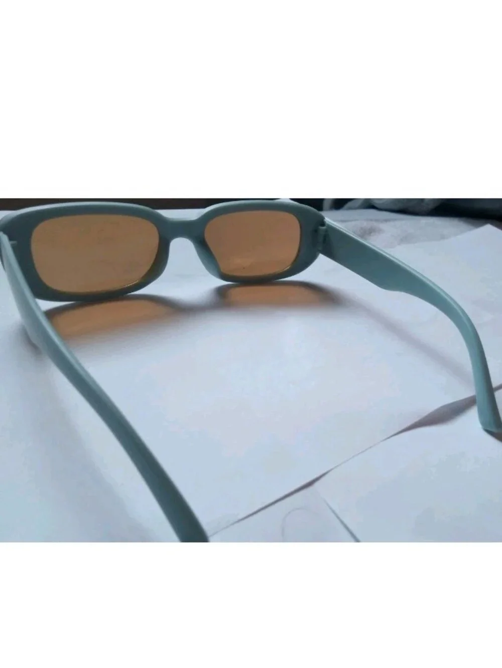 Men's Rectangle Sunglasses Blue Plastic Frame Brown Tinted Plastic Lenses Solid